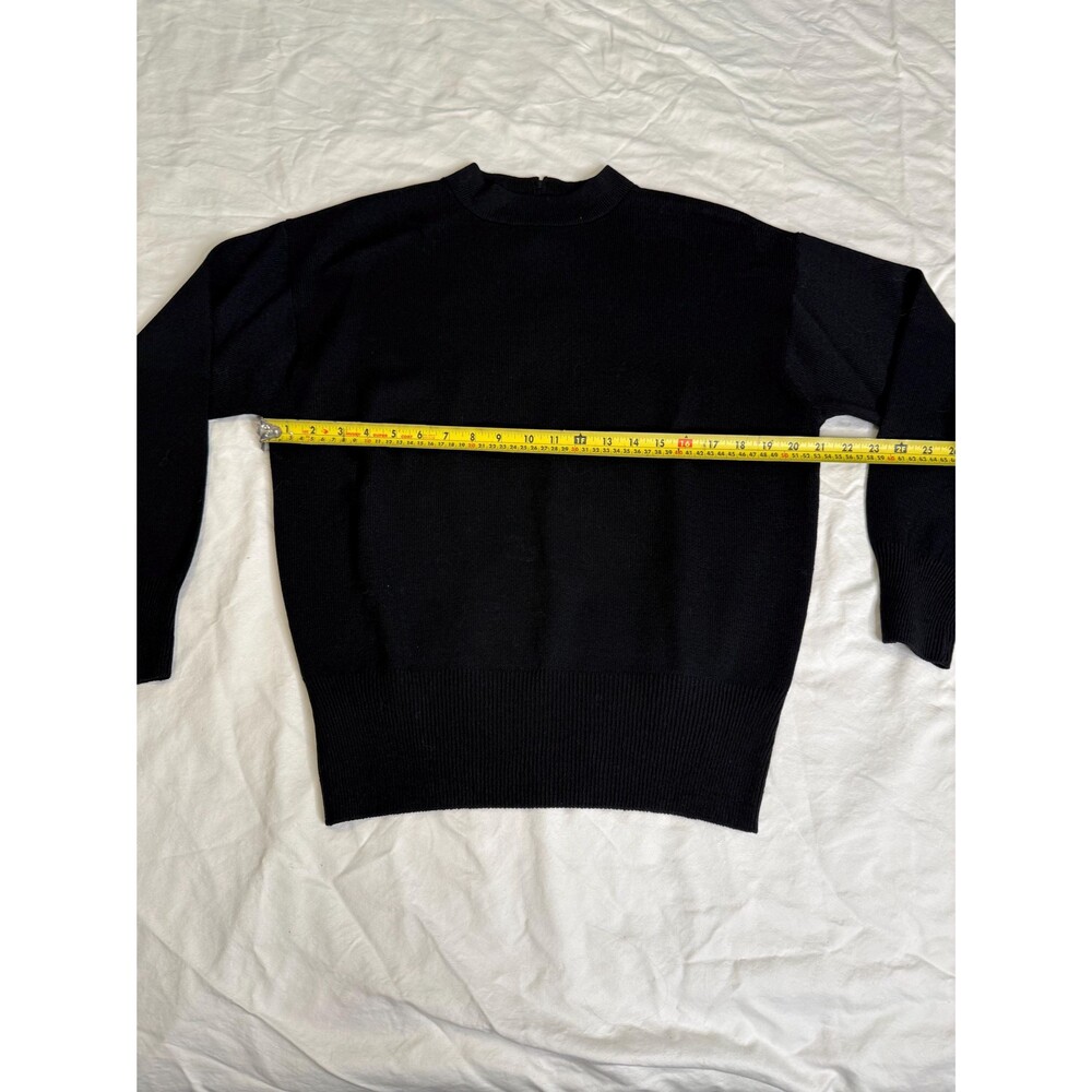 Vintage St John Basics Black Wool Knit Sweater L Mock Neck Made USA 90s - Picture 8 of 11